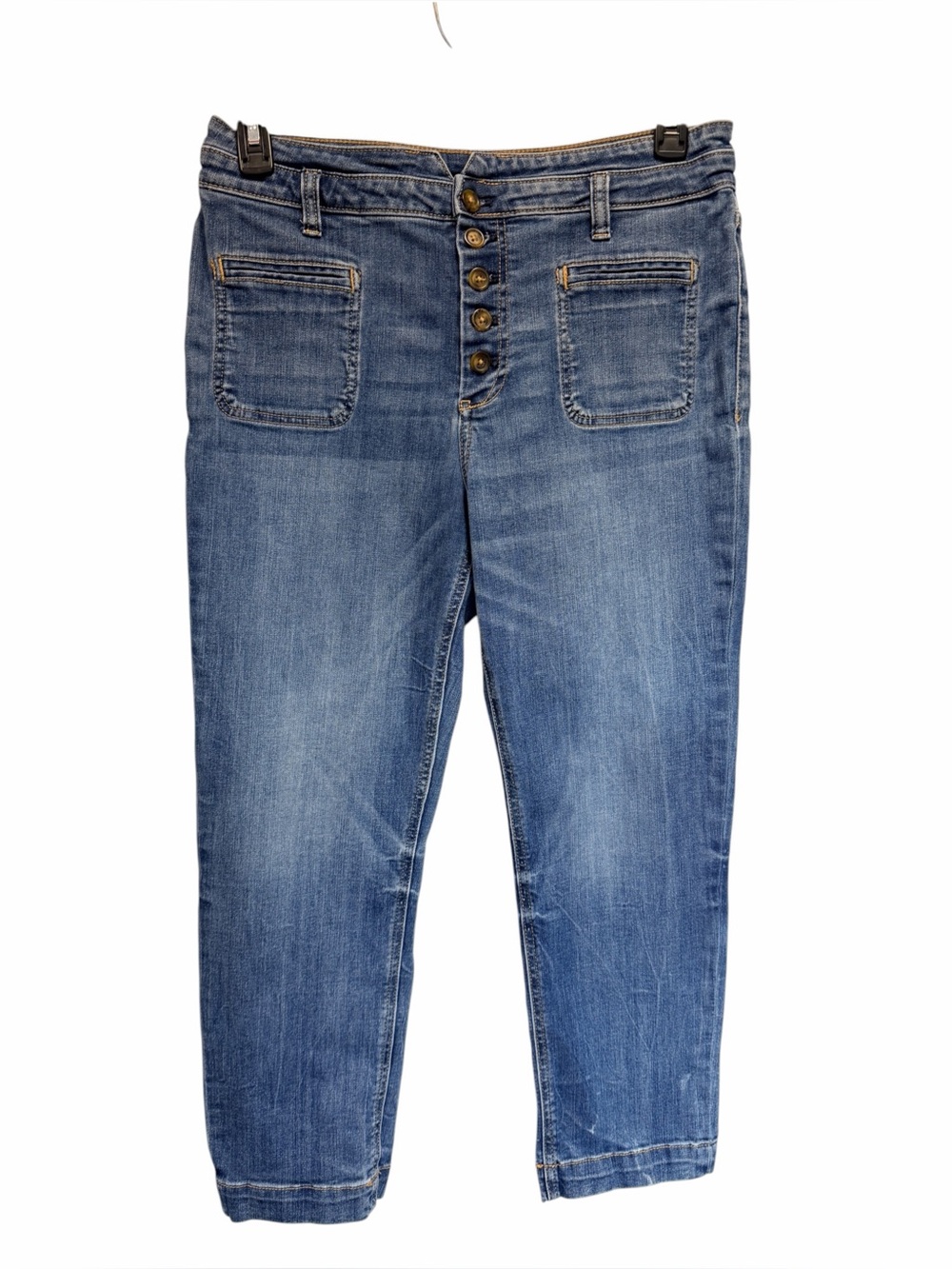 Pilcro Anthropologie High-Rise Slim Crop Jeans Size 31 Button Fly Patch Pockets